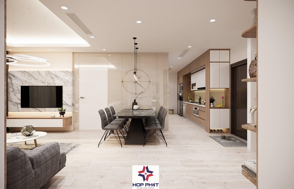 Thiết kế nội thất chung cư Gamuda - Phòng khách và phòng bếp